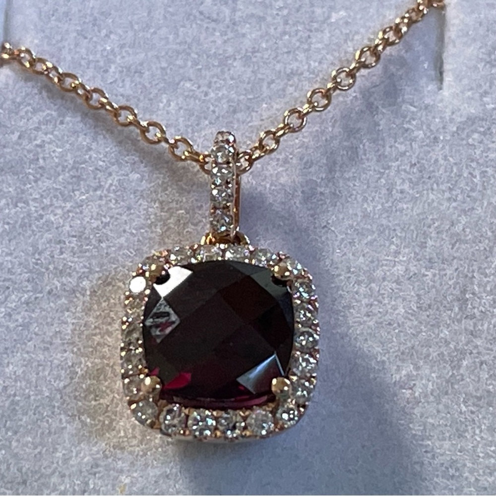 14K Rose Gold Diamond Rhodolite Pendant